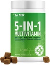 Pet MD 5in1 Hund Multivitamin - 30 essentielle Vitamine, Mineralstoffe & Nährstoffe für Haut & Coat, Hip & Joint, Verdauung, Immun & Senior Dog Vitamine - Glucosamin, Omega 3 6 9, & Probiotika - 120 ct
