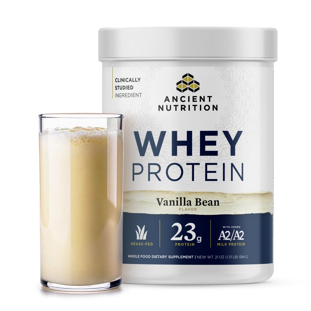 Antike Ernährung Gras Fed Whey Protein, Vanilla Bean, 23g Protein, 20 Servierungen, hydrolysierte Collagen Peptide, Organische Regenerative A2/A2 Milchprotein