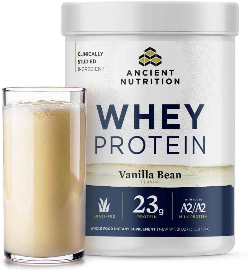 Antike Ernährung Gras Fed Whey Protein, Vanilla Bean, 23g Protein, 20 Servierungen, hydrolysierte Collagen Peptide, Organische Regenerative A2/A2 Milchprotein