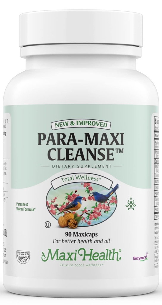 Maxi Health Intestinal Cleanse for Humans - Détox pour le corps naturel de Gut Flora Colon pour les femmes - Gut Cleanse pour les hommes - Bloated Belly Relief with Black Walnut Wormwood Herb (90 capsules)