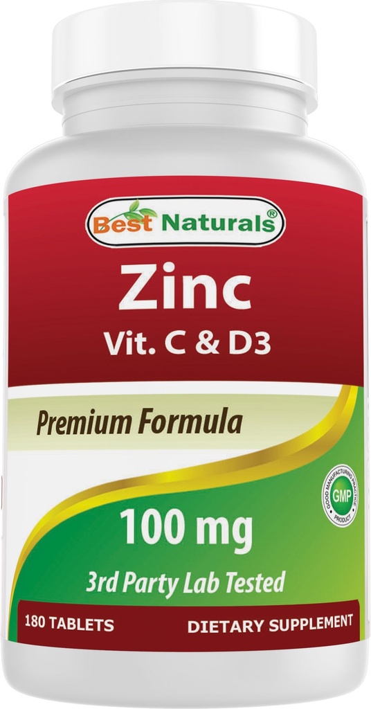 Best Naturals Zink 100 mg mit Vitamin C & D3 180 Tabletten glutenfrei und nicht gentechnisch verändert