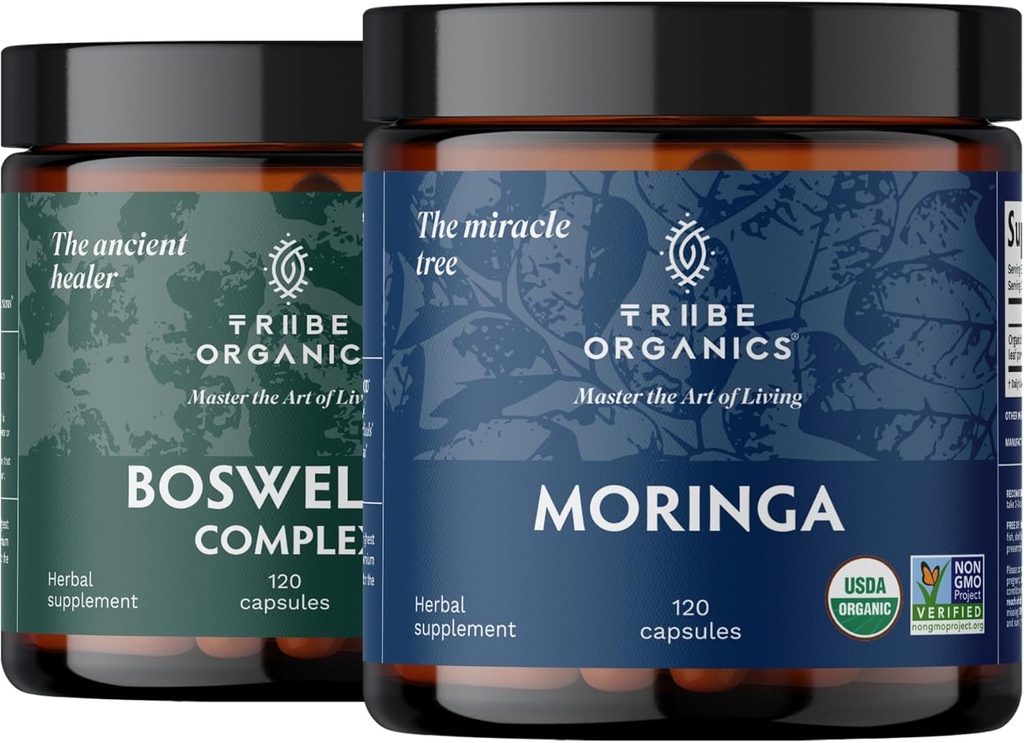 TRIBE ORGANICS Vitality Duo - Boswellia Complex - Moringa - für Gelenkunterstützung, Muskelentlastung, Energie, Gewichtsverlust, Gehirnfunktion