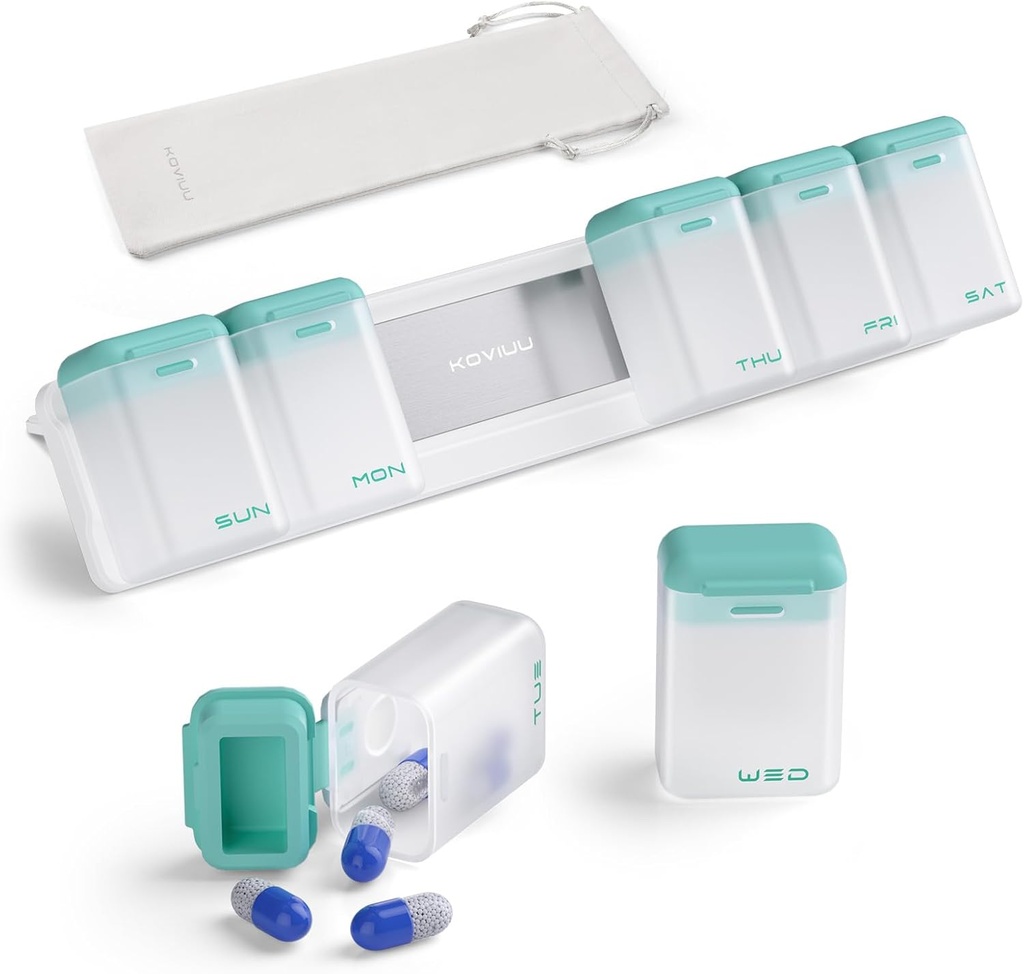 Wöchentliche Pille Organizer 1 Mal am Tag, Magnetische Pille Box 7 Tag, abnehmbare Reise Pille Fall, Einmal täglich Pillenhalter Container, große Medikamentenspender für Medizin, Vitamin, Supplement,Turquoise