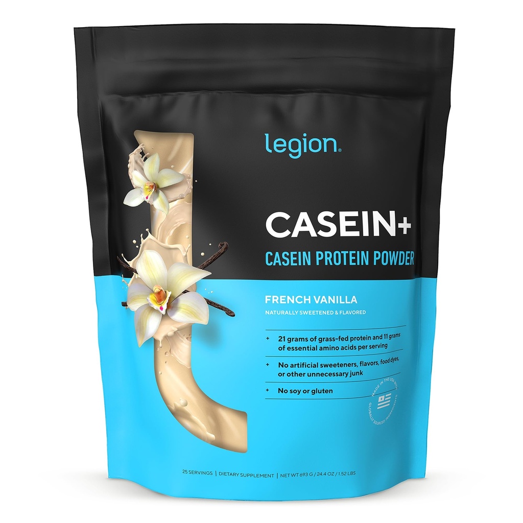 LEGION Casein Protein Powder (French Vanilla) - Slow-Release Micellar Casein Protein Powder - Non-GMO, Gluten-Free & Naturally Sweetened Powder from Grass-Fed Cows (25 Servierungen)