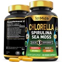 Chlorella Ergänzung für Männer und Frauen - 7in1 Formel mit Spirulina, Sea Moss, Chlorophyll, Gotu Kola, Boswellia & Bacopa - Immununterstützung - Reich an Nährstoff, Vitamine - 120 Kapseln
