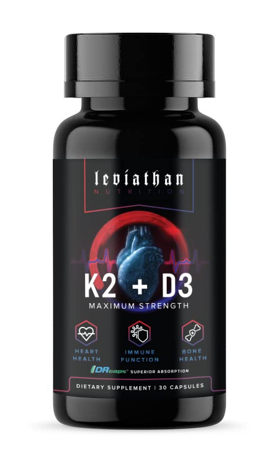 Leviathan Nutrition Vitamin D3 K2 2 in 1 Formel | 360mcg Vitamin K2 (MK7) + Vitamin D3 5000 IU Vegan Bio extra Strength Vitamin Supplements - Unterstützung Herz, Zähne, Gelenk und Knochengesundheit