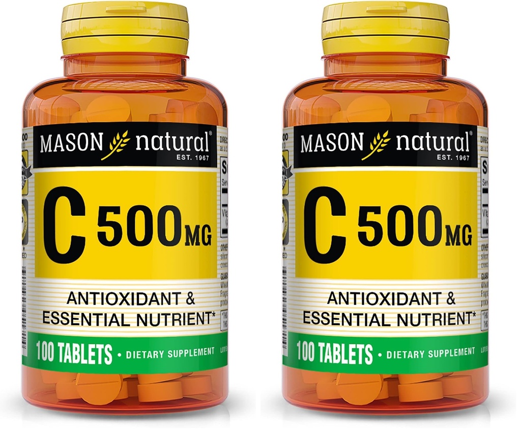 MASON NATURAL Vitamine C 500 mg - Soutient un système immunitaire sain, un antioxydant et un nutriment essentiel, 100 comprimés (paquet de 2)