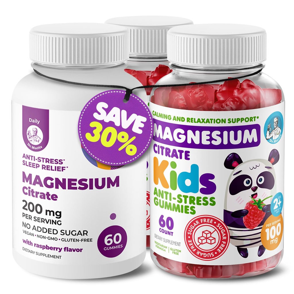 Kinder Magnesium 120 gezählt und Magnesium 60 gezählt Gummie Sugar-Free - Calm Magnesium Gummies Supplement für Kinder, Zuckerfreie Magnesium-Kalk-Kastanien für Kinder & Erwachsene