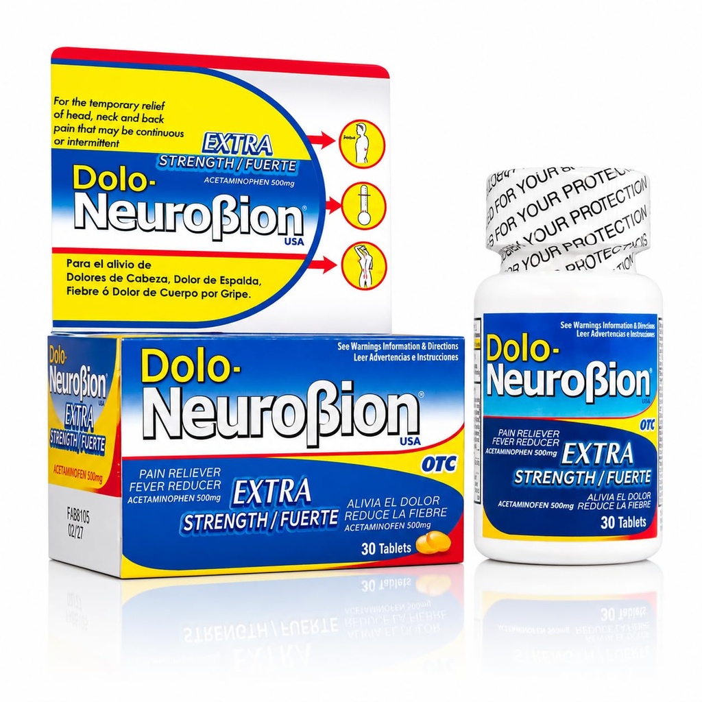Dolo Neurobion 30 Tabletten - Schmerzrelief, Fever Reducer, Extrastärke, Fuerte, Alivia el Dolor, Reduce la Fiebre