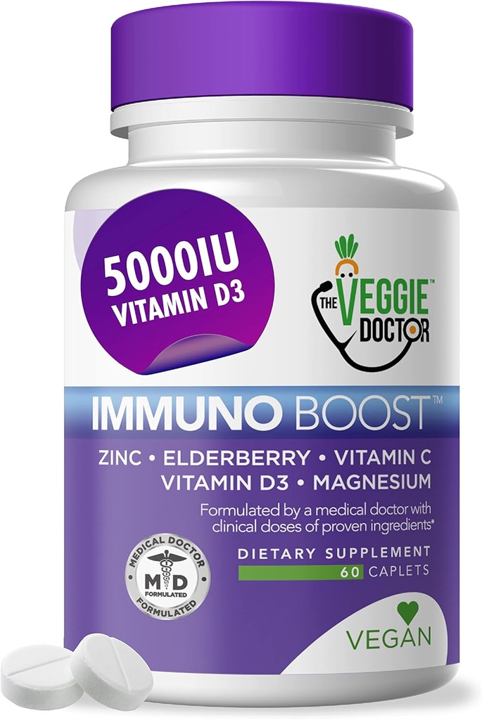 Immune Support Supplement (60 Tablets) - All Natural, Vegan – Elderberry, Zinc, Vitamins C, D3 for Immune System Boost – Immunity Supplement with Magnesium for Daily Immune Support
