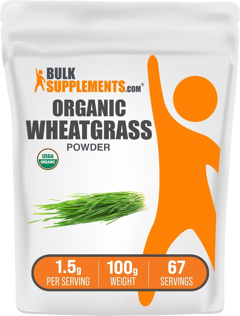 BulkSupplements.com Poudre de blé biologique - Poudre de Super Greens bio, Supplément de Superfoods - Vegan & Gluten Free, 1,5g par portion, 100g (3.5 oz) (paquet de 1)