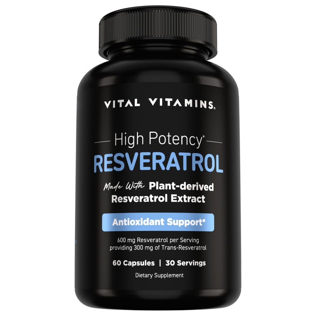 Vital Vitamine Resveratrol Ergänzung - Antioxidans Unterstützung, Zelluläre Langlebigkeit, kognitive Funktion - 60 Kapseln