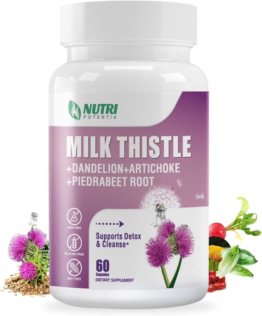 Milk Thistle Supplement mit Dandelion Root, Artichoke Extract, 80% Silymarin für Liver Support- Liver Cleanse Detox & Repair Formula, Non-GMO - 60 Kapseln