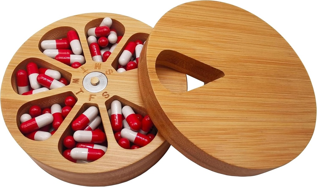 fashciaga Bamboo Wood Täglich Wöchentliche Vitamin Medizin Pill Organizer Case Box, Kitchen Salz Gewürz Kellerbehälter, Ohrring Schmuck Aufbewahrung Dekorative Box (Large)