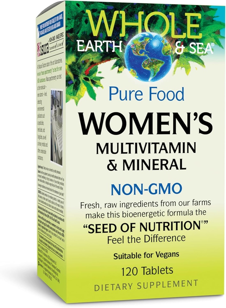 Facteurs naturels Multivitamines et minéraux de la terre et de la mer, complément alimentaire entier, végétalien, 120 comprimés
