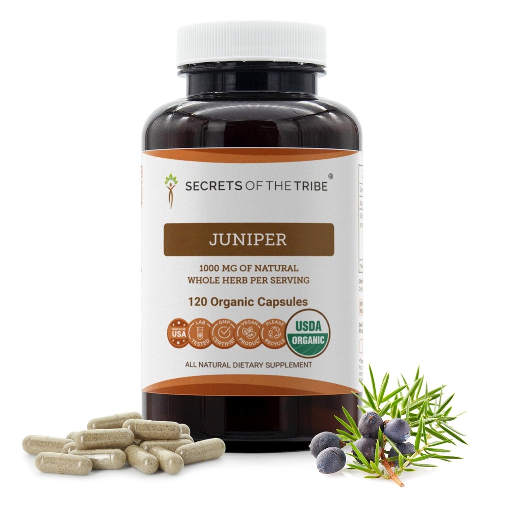 Secrets de la Tribe Juniper USDA Organic.Fabriqué avec des capsules végétariennes et certifié Juniper biologique (Juniperus communis) Berry séché (120 capsules)
