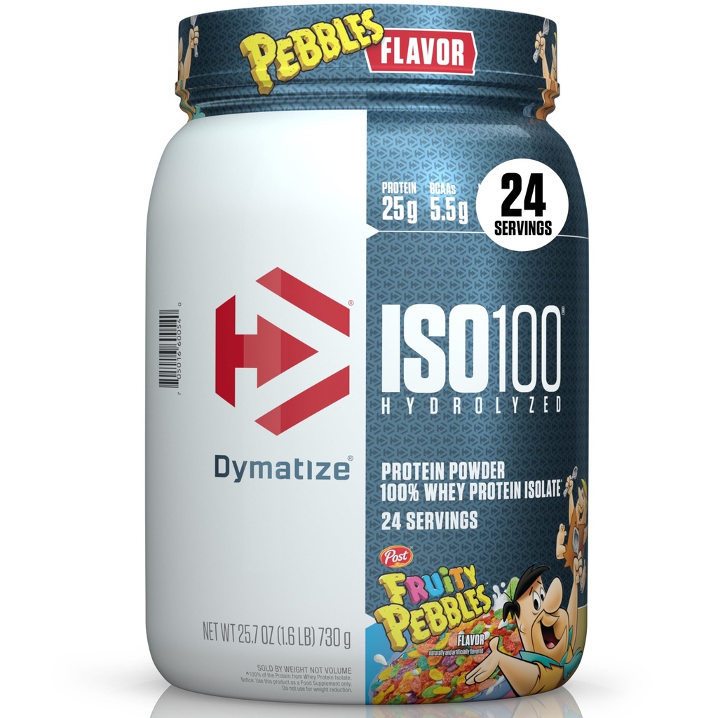 Dymatize x Fruity Pebbles ISO100 Whey Protein Powder Isolate, 25g Protein, 20 Portionen, 5.5g BCAAs, 120 Cal., Glutenfrei, 1g Fett, 1g Zucker, 2g Carb (24 Servierungen)