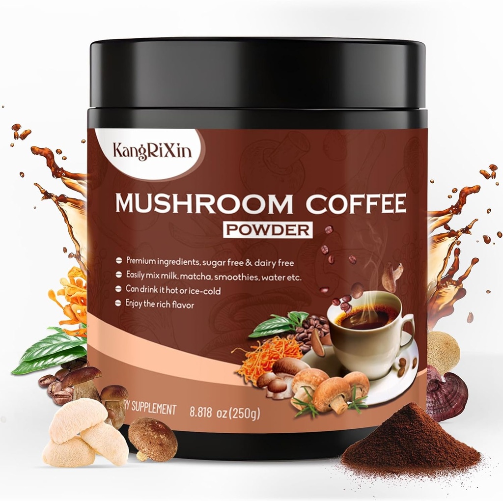 Pilz Kaffeepulver - Pilzpulver-Ergänzung mit Lion's Mane, Hericium Erinaceus, Ganoderma Lucidum, Cordyceps Militaris, Shiitake | Pilz Instant Coffee | 50 Servierungen