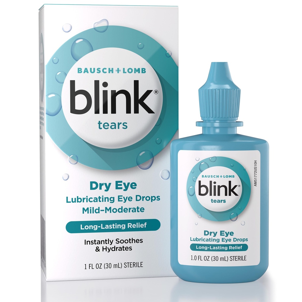BLINK Larmes Lubrifiant gouttes oculaires, hydratant et apaisant pour les yeux secs légers à modérés, avec Hyaluronate, réduit le malaise, l'hydratation longue durée, apaisant et hydratant, 1 Fl Oz
