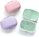 MEACOLIA 3 Pack 8 Compartiments Organisateur de pilules de voyage, Daily Pill Case Petite boîte à pilules pour la purée de poche, Portable Pill Container Medicine Organisateur de vitamines (Purple, Vert, Rose)
