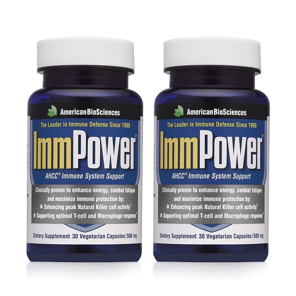 American BioSciences ImmPower | Verbesserte Immununterstützung, Natürliche Killer Cell Activity & Cytokine Production | 30 Vegetarische Kapseln, 500 mg AHCC pro Kapsel (2 Pack)