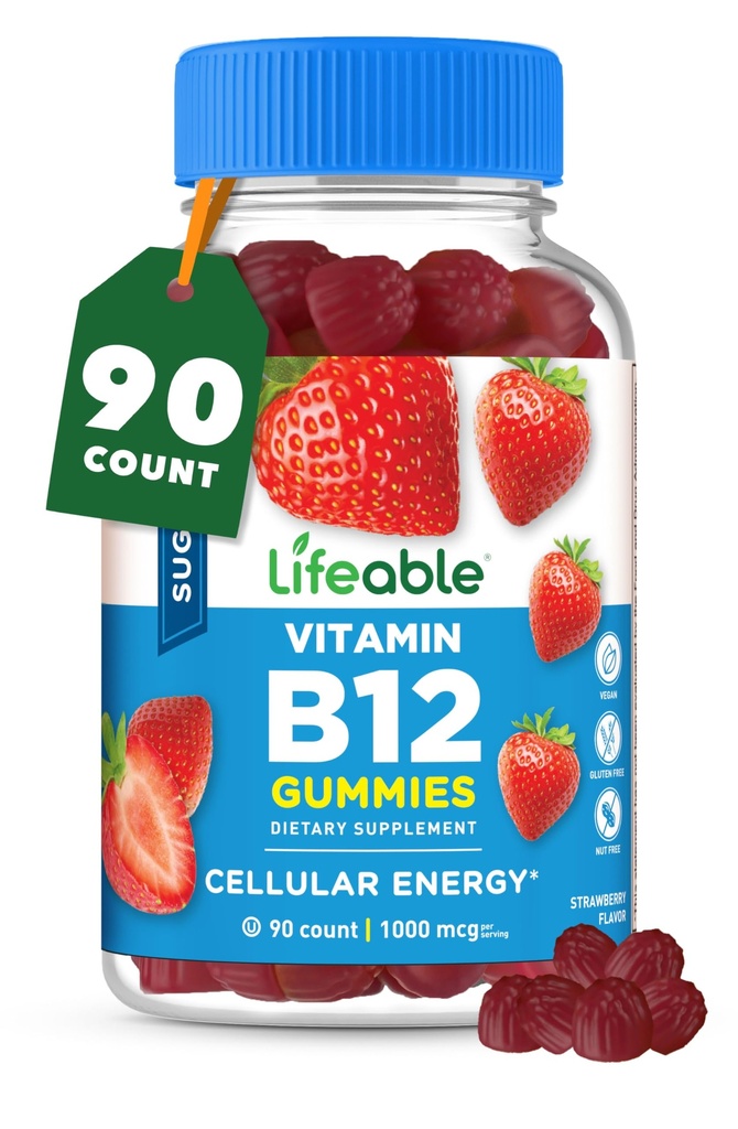 Vitamine B12 sans sucre biologique Gommies de 1000 mcg. Grande dégustation de Vitamines B12 Gommies d'énergie, d'humeur et de métabolisme Soutien B 12 Gommies de vitamines pour les hommes, les femmes, les adultes