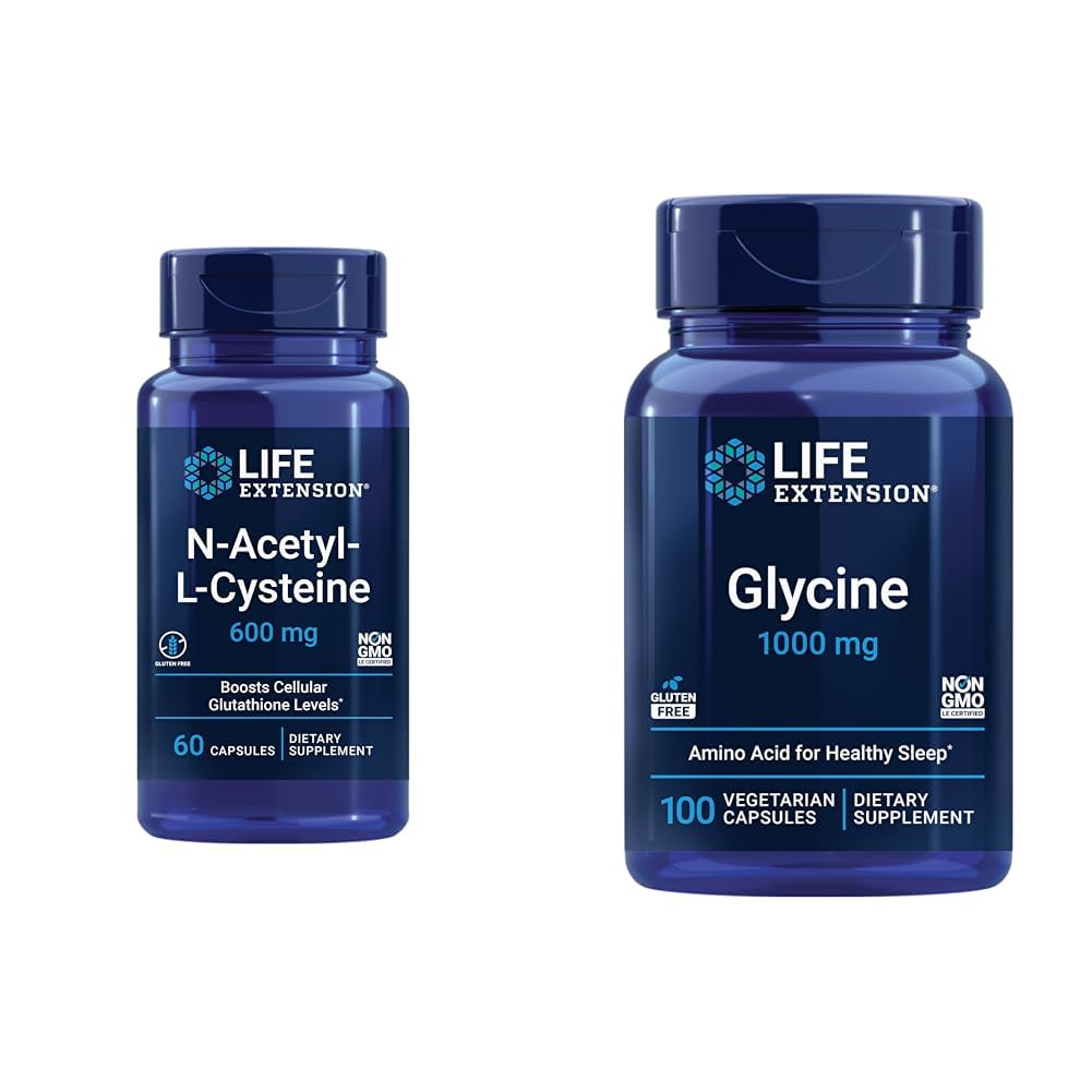 Lebensverlängerung N-Acetyl-L-Cystein (NAC) & Glycine 1000 mg, fördert Entspannung, Gesunder Schlaf, Aminosäure, Glutenfrei, Non-GMO, Vegetarisch, 100 Kapseln