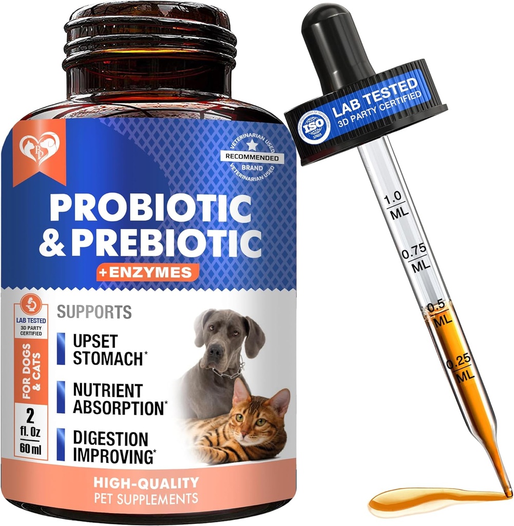 Probiotics & Prebiotics mit Enzymen für Hunde und Katzen - Digestive Gut Flora Health Tier Nahrungsergänzungsmittel - Verstopfung & Durchfall und Gas Home Remedy - Upset Stomach Relief - Made in USA