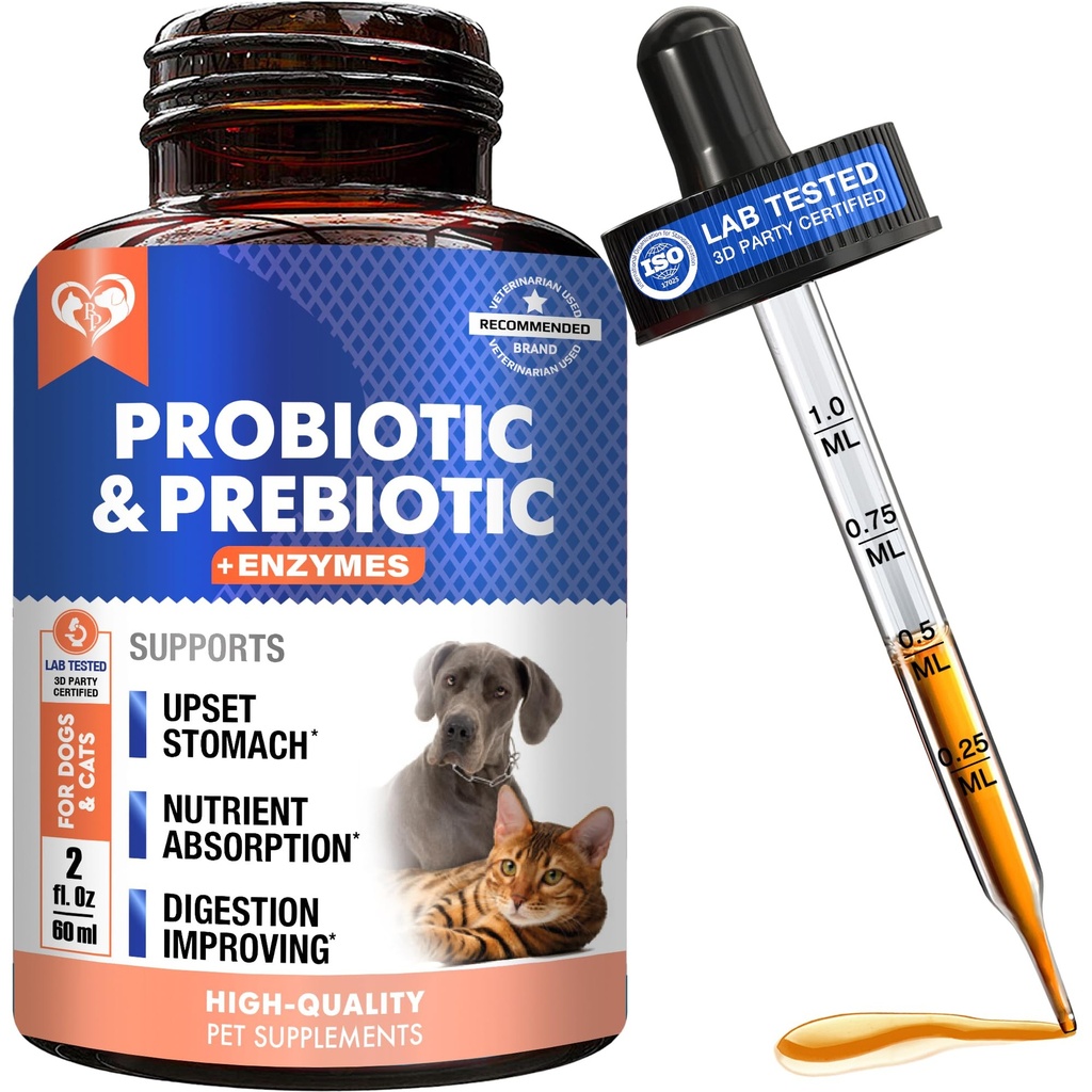 Probiotics & Prebiotics mit Enzymen für Hunde und Katzen - Digestive Gut Flora Health Tier Nahrungsergänzungsmittel - Verstopfung & Durchfall und Gas Home Remedy - Upset Stomach Relief - Made in USA