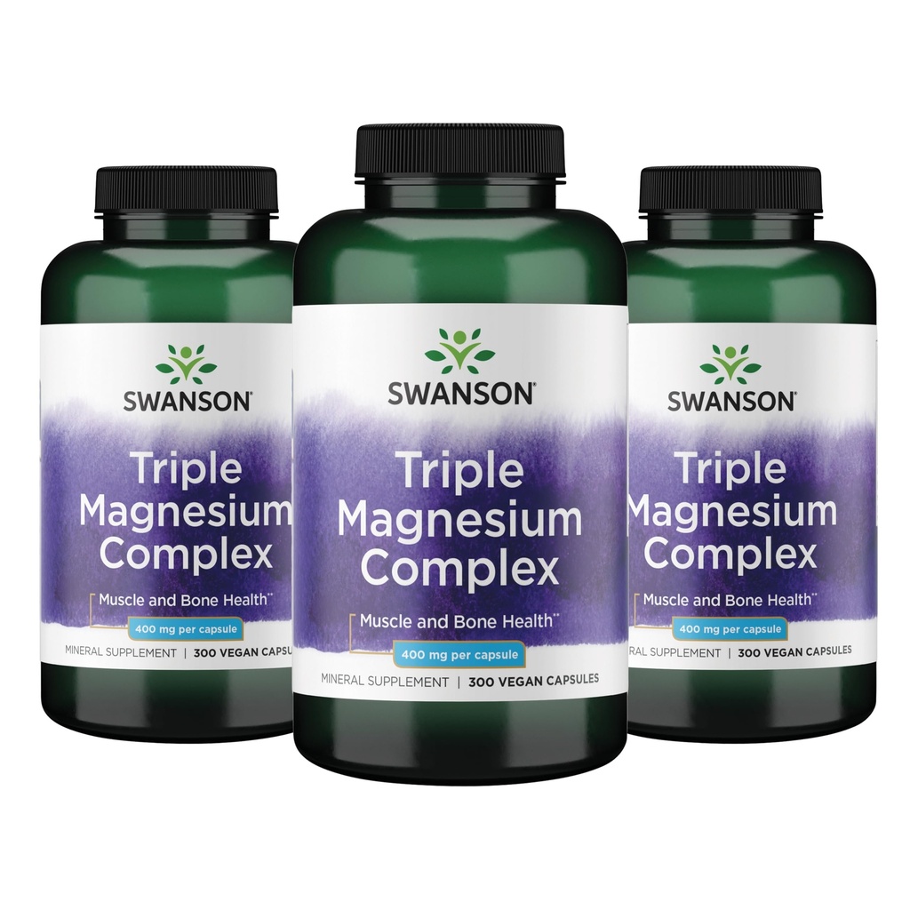 Swanson Triple Magnesium Complex - Mineralische Ergänzung - Natürliche Unterstützung - Mit Citrat, Oxid & Aspartate - (300 Kapseln, 400mg jedes, 3 Packung)