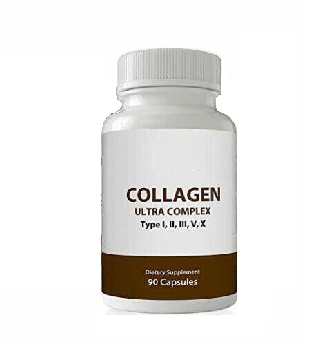Capsules Multi Collagène Ultra Premium pour hommes et femmes, Peptides de Collagène Hydrolysés Purs, Supplément Vitamine pour cheveux, peau, ongles et soutien articulaire (Types I, II, III, V, X,) 90 Capsules