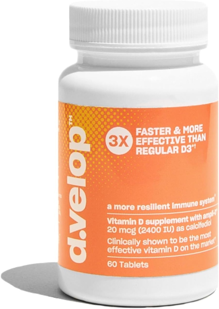 d.Velop Vitamin D Supplements 2400 IU, 20 mcg – Hohe Potenz Vitamin D3 für Immununterstützung, Knochen & Herz Gesundheit – 3X Schneller &amp; effektiver - Klinisch getestet - Vitamin D Pillen, 60 Zähler