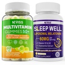 NEVISS Femmes & Hommes 50+ Multivitamine Gummy et Melatonin 60mg