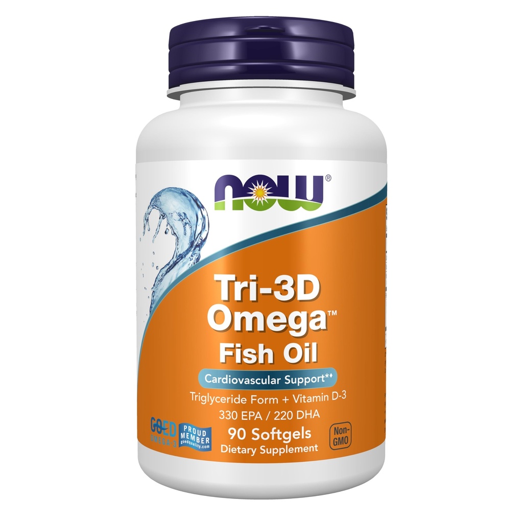 JETZT Nahrungsergänzungsmittel, Tri-3D OmegaTM, Triglycerid Form von Omega-3 Fish Oil + Vitamin D-3, Molecularly Distilled, 90 Softgels