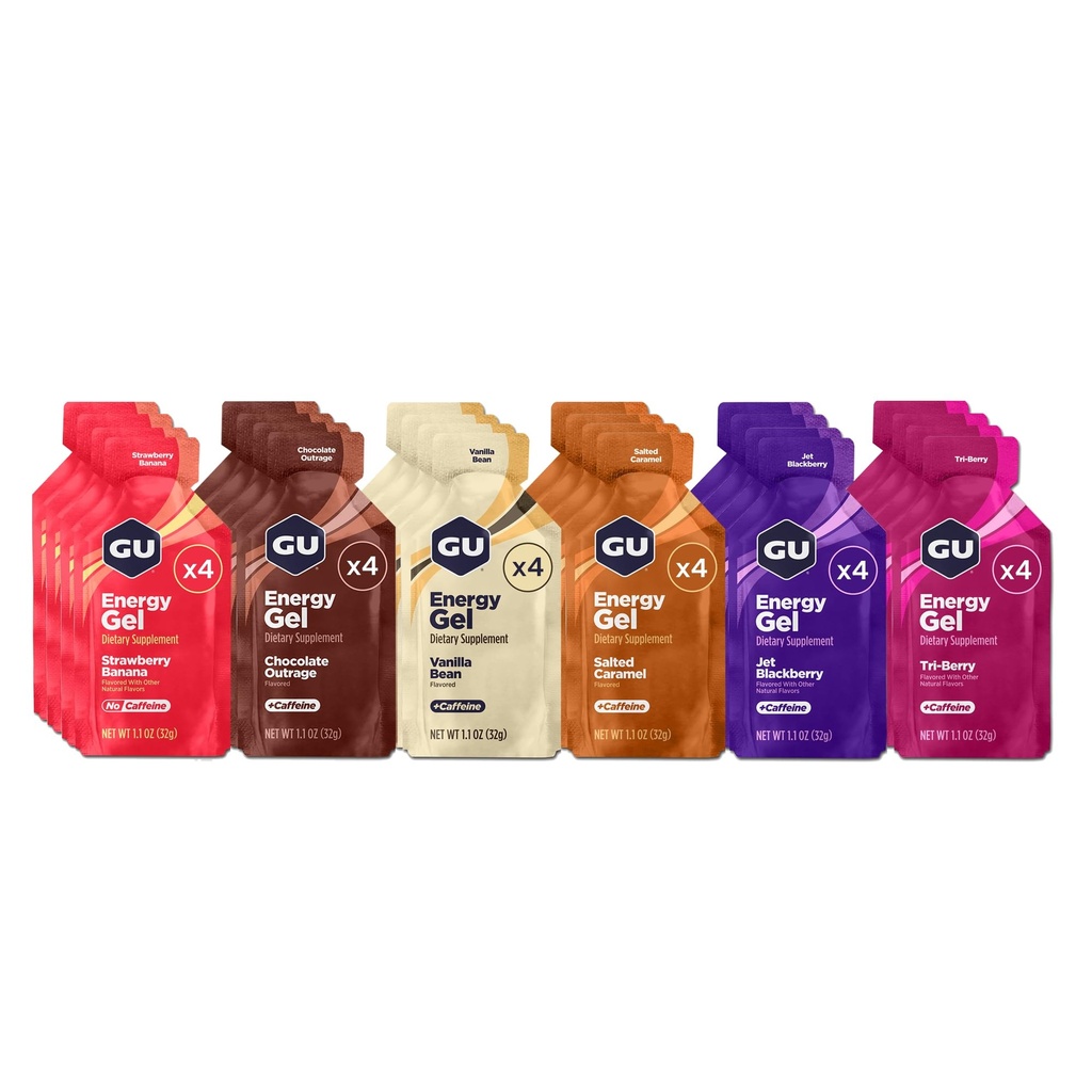 GU Energy Original Sports Nutrition Energy Gel, végétalien, sans gluten, sans casher, et sans laiterie énergie sur la route pour toute séance d'entraînement, 24-Comte, assorties saveurs