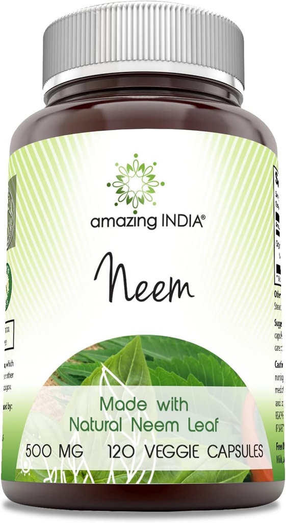 Erstaunlich Indien Neem (Made with Natural Neem Leaf) Ergänzung | 500 Mg | 120 Veggie Kapseln | Non-GMO | Gluten-Free | Made in USA
