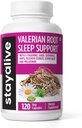 STAY ALIVE Valerian Root Capsules, 8-in-1 Extrakt w/Melatonin, Passion Flower, L-Theanin, Zitronenbalsam, Hopfen Blume, Kamille & GABA, 120 Valerian Pillen, Non-GMO & Gluten-freie natürliche Schlafergänzung