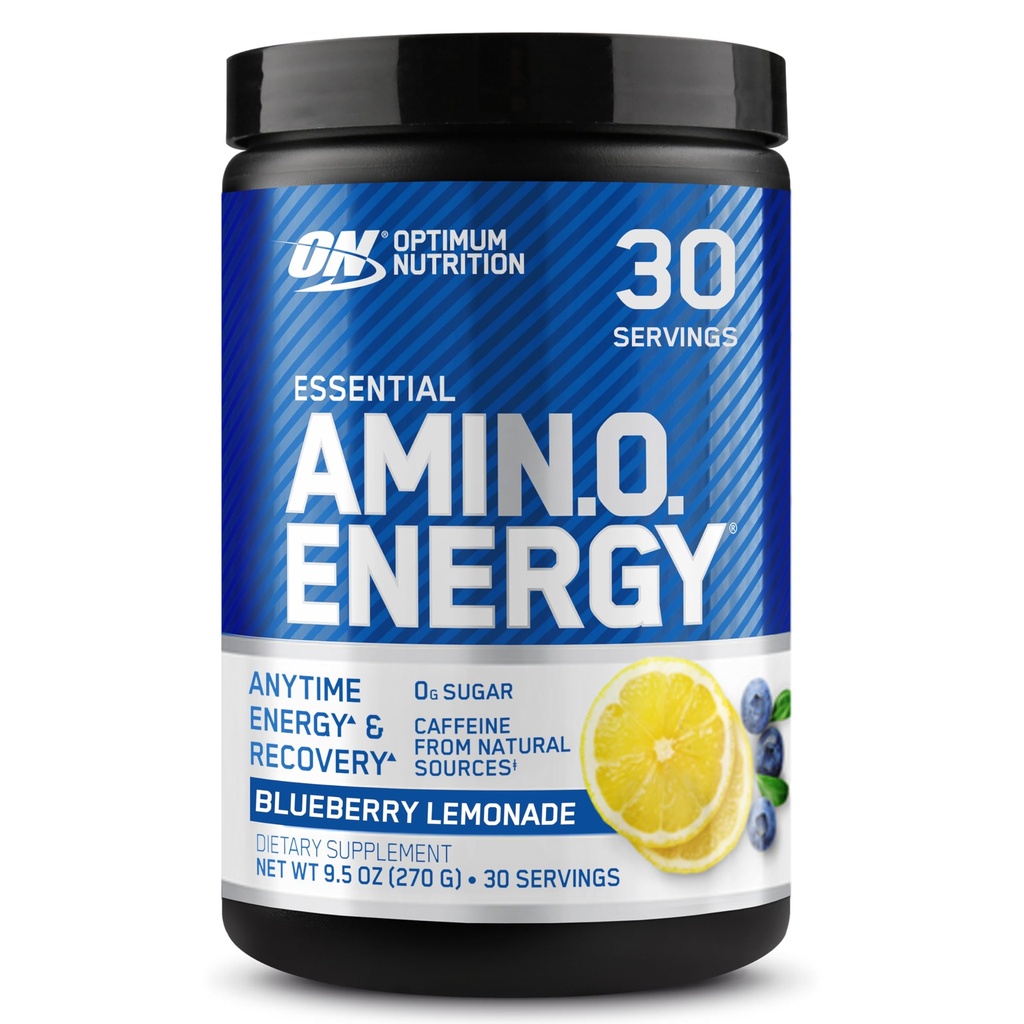 Optimum Nutrition Amino Energy - Pré-entraînement avec du thé vert, BCAA, acides aminés, Keto Friendly, extrait de café vert, poudre d'énergie - citronade de bleuets, 30 portions (paquetage mai Vary)