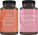 Reserve Ultra Collagen Booster & Keratin Haar Booster - Eigenschaften Dermaval, Biotin & Resveratrol - Unterstützung Haar & Haut - 90 Ultra Collagen Kapseln, 60 Keratin Kapseln
