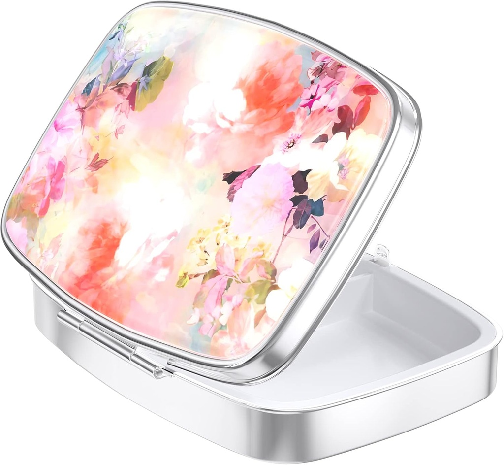 Nipichsha Pill Box, Small Pill Case for Purse & Pocket, Cute Travel Medicine Organizer, Portable Medicine Container Holder to Hold Vitamins, Medication, Fish Oil & Supplement, Watercolor Flowers