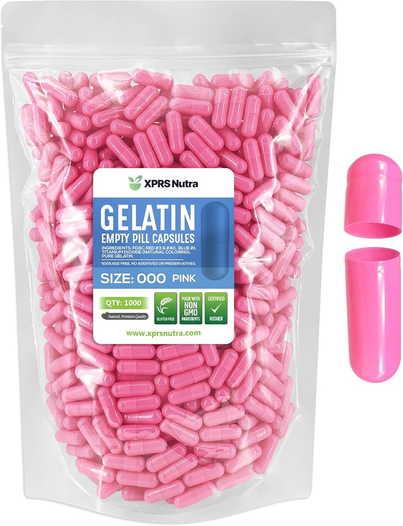 XPRS Nutra Taille 000 Capsules vides - 1000 Compte Grandes Capsules de gélatine vide - Pills pour supplément de bricolage Capsule de remplissage - Pills de gel de couleur rechargeable (puits)