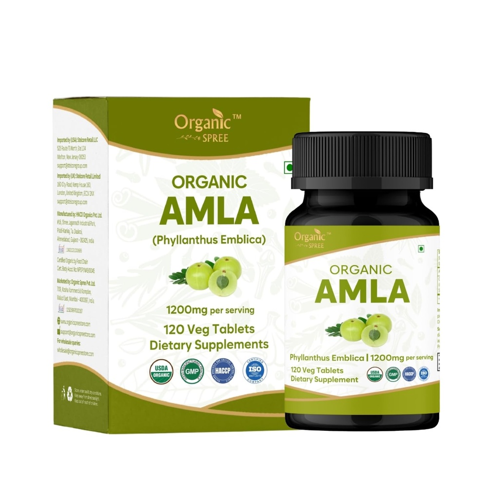 Comprimés Amla 120 – Gooseberry indien biologique USDA – Riche en vitamine C et soutient la santé immunitaire*