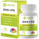 OMOGS Algae DHA - 600 mg Omega-3 DHA Softgels, avec Phosphatidylsérine et huile de noix, soutient la fonction cérébrale saine, la vision, l'oeil et la mémoire, sans gluten, huile d'algues végétales non OGM, 90 Softgels