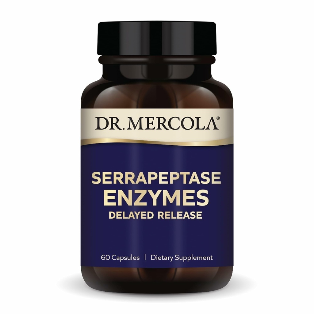 Dr. Mercola Serrapeptase Enzymes - Unterstützt gesunde zelluläre Funktion - Verzögerte Freisetzung - Non-GMO, Gluten-Free & Soy-Free - 60 Kapseln