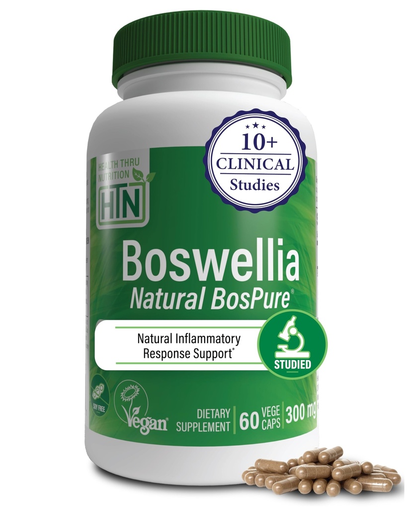 Gesundheit Thru Nutrition Boswellia 300mg 60 Kapseln als Bospure AKBAMAX | Hohe Potenz 75% Boswellic Acids 10% AKBA | Healthy Mobility Support | Vegan zertifiziert | Non-GMO, Glutenfrei, Soy Free