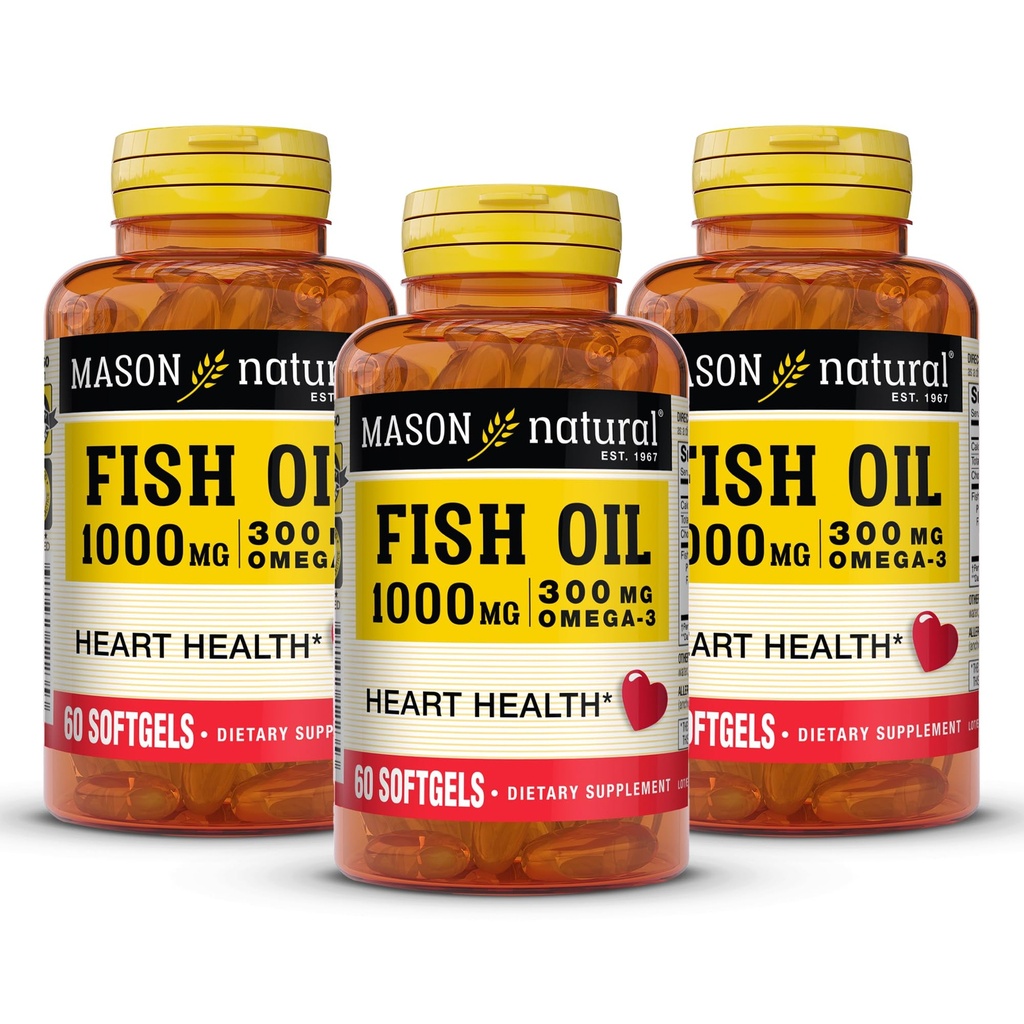 MASON NATURAL Omega,3 Fischöl, 180,Day Supply, 1000mg mit EPA und DHA für Joint Support, 60 Softgel Pillen (3 Pack)