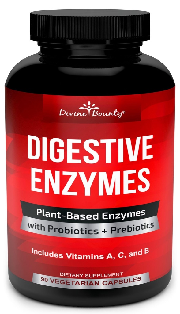 Divine Bounty Digestive Enzyme mit Probiotics & Prebiotics mit Lipase, Amylase, Bromelain - Unterstützung eines gesunden Verdauungstraktes für Männer und Frauen – 90 vegetarische Kapseln