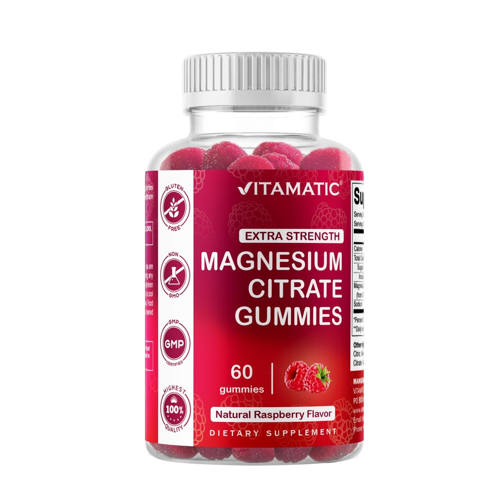 Vitamatic Extra Strength Magnesium Gummis – 255 mg (Elemental Magnesium) pro Servierung – 60 Vegan Gummis unterstützt Entspannung, Muskel- und Nervenfunktion, Knochengesundheit & Energieproduktion