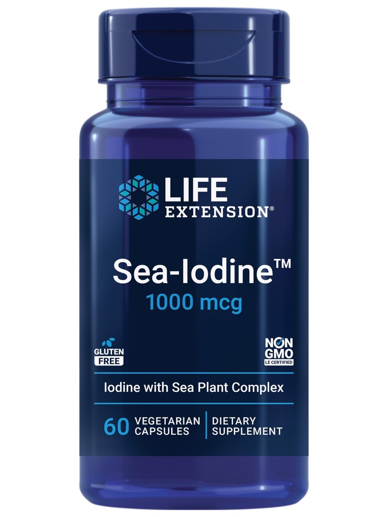 Life Extension Sea-IodineTM, kelp and bladderwrack-derived Iodine, Unterstützt gesunde Levels dieser essentiellen Nährstoff für Schilddrüsengesundheit und darüber hinaus, Non-GMO, Gluten-Free, Vegetarian, 60 Kapseln