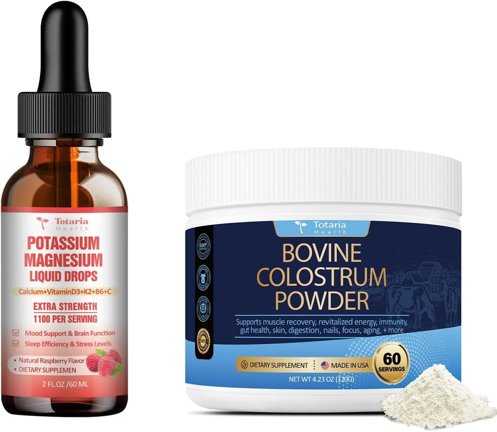 Kalium-Magnesium-Flüssigtropfen + Bovine Colostrum Ergänzung Pulver